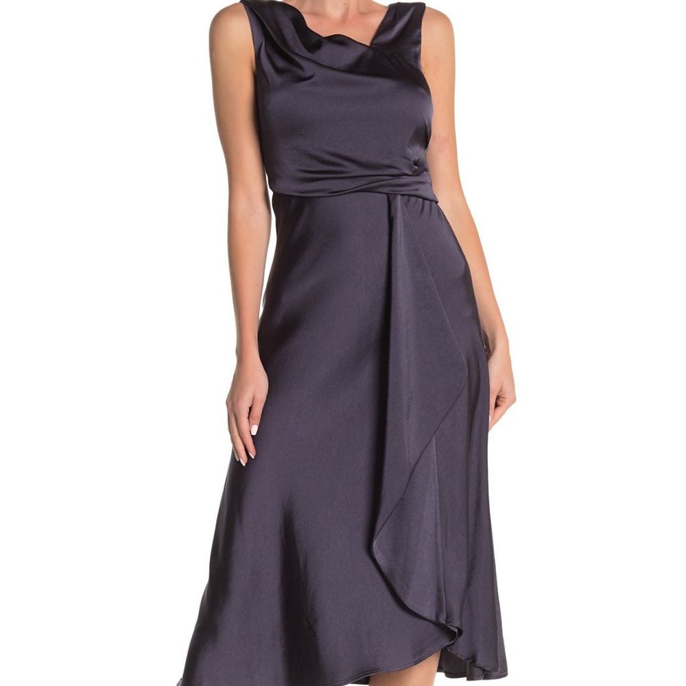 NWT! Taylor Sleeveless Satin Draped Midi Dress